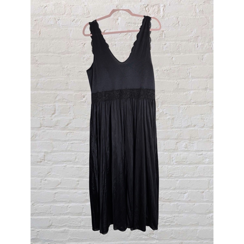 Vtg Shadowline Womens Slip Dress Nightgown lace bodice 2X Babydoll Goth Long - Picture 2 of 14